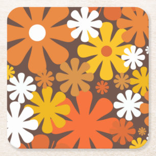 Retro 60er 70er Ästhetisches Blumenmuster Rechteckiger Pappuntersetzer