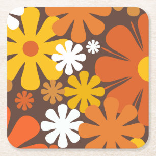 Retro 60er 70er Ästhetisches Blumenmuster Rechteckiger Pappuntersetzer