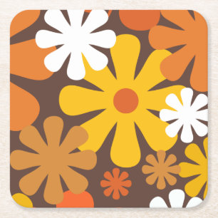 Retro 60er 70er Ästhetisches Blumenmuster Rechteckiger Pappuntersetzer