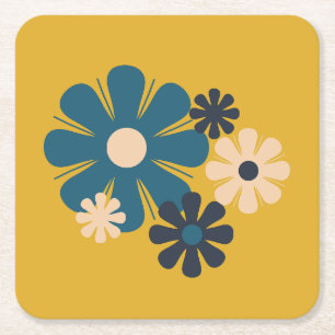 Retro 60er 70er Blume Mittleres Jahrhundert Floral Rechteckiger Pappuntersetzer