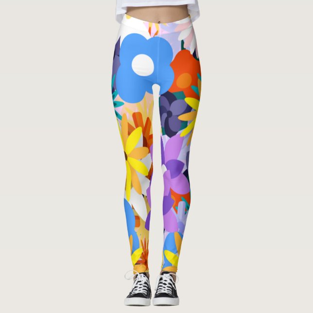 Retro 60er 70er Blume Muster Leggings (Vorderseite)