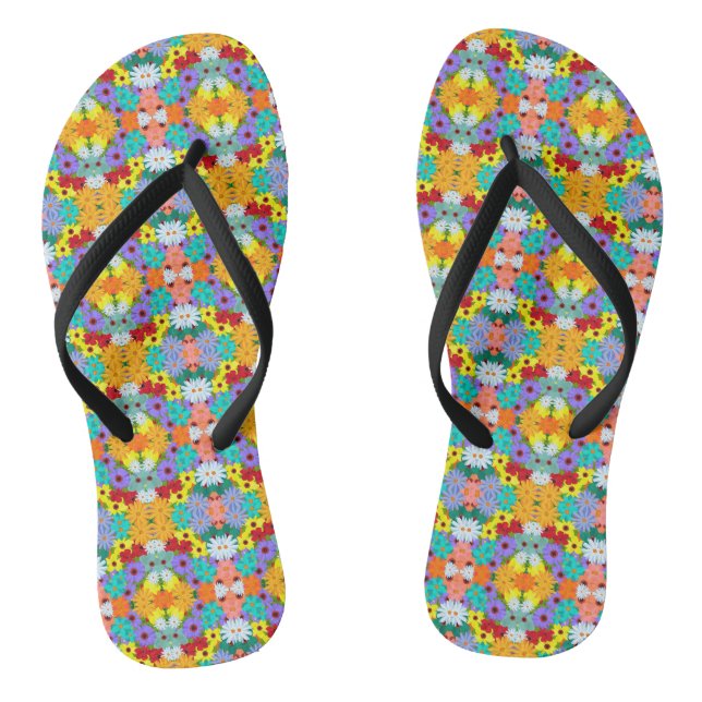Retro 60er 70er Blumenmuster Flip Flops (Fußbett)