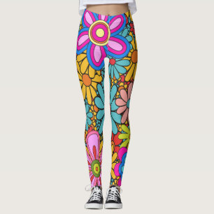 Retro 60er 70er Blumenmuster Leggings