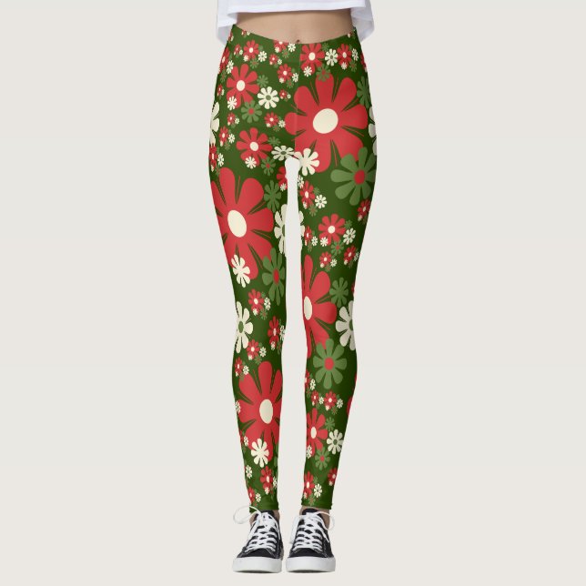 Retro 60er 70er Floral Blume Power Xmas Muster Leggings (Vorderseite)
