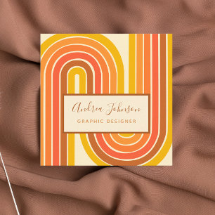 Retro 60er 70er Geometric Rainbow 60Waves Quadratische Visitenkarte