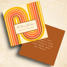 Retro 60er 70er Geometric Rainbow 60Waves Quadratische Visitenkarte