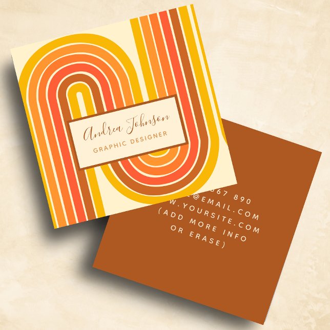 Retro 60er 70er Geometric Rainbow 60Waves Quadratische Visitenkarte (Von Creator hochgeladen)