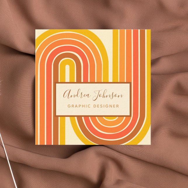 Retro 60er 70er Geometric Rainbow 60Waves Quadratische Visitenkarte (Von Creator hochgeladen)
