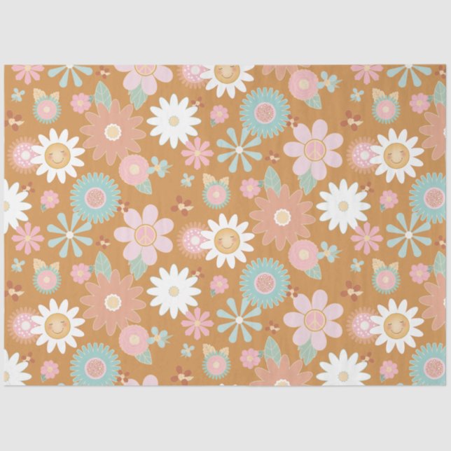 Retro 60er 70er Hippie Floral Daisy Blume Decoupag Seidenpapier (Vorderseite)