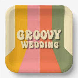 Retro 60er 70er Hippie Groovy Stripes Wedding Pappteller