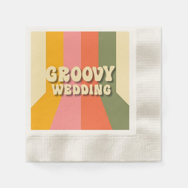 Retro 60er 70er Hippie Groovy Stripes Wedding Serviette (Vorderseite)