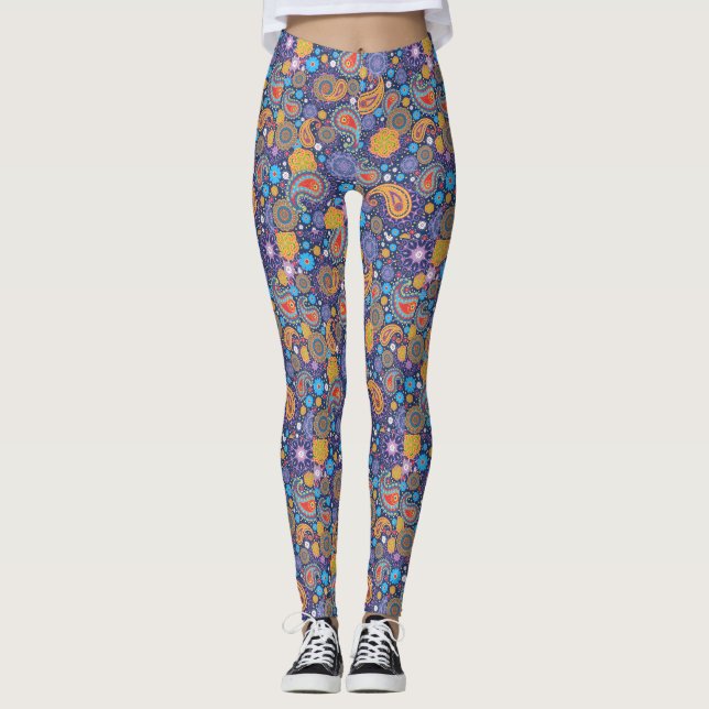 Retro 60er 70er Hippie Paisley Pattern Leggings (Vorderseite)