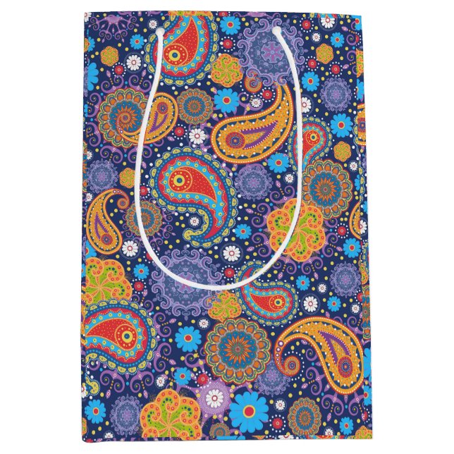 Retro 60er 70er Hippie Paisley Pattern Mittlere Geschenktüte (Vorderseite)
