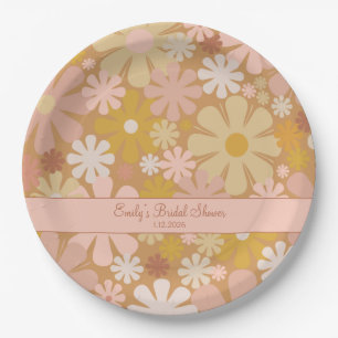 Retro 60er 70er Jahre Ästhetik Floral personalisie Pappteller