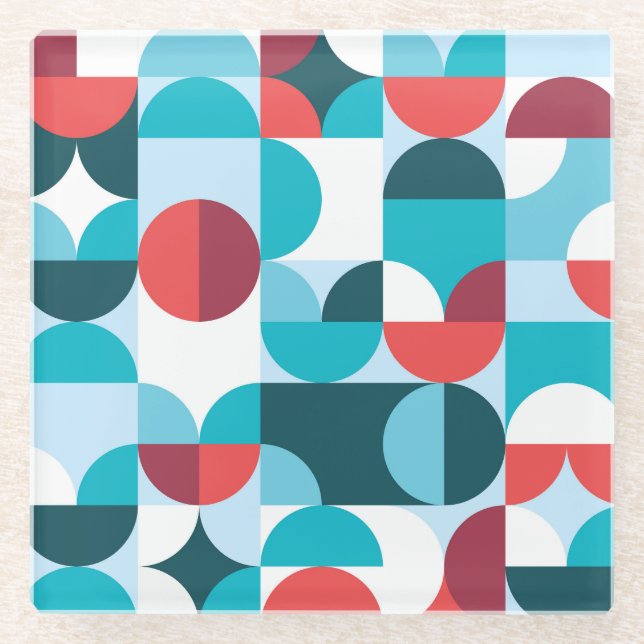 Retro 60er 70er Jahre minimalistisches Muster Glasuntersetzer (Vorderseite)