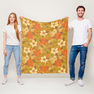 Retro 60er/70er Orange/Olive Green Floral Fleecedecke