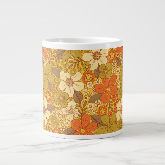 Retro 60er/70er Orange/Olive Green Floral Jumbo-Tasse (Vorderseite)