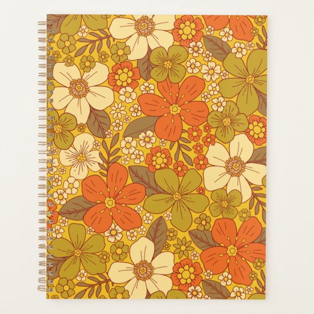 Retro 60er/70er Orange/Olive Green Floral Planer (Vorderseite)