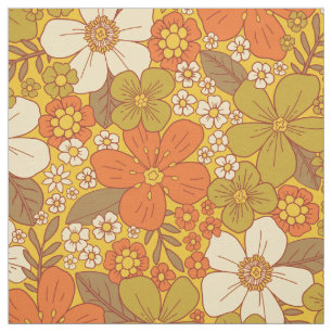 Retro 60er/70er Orange/Olive Green Floral Stoff
