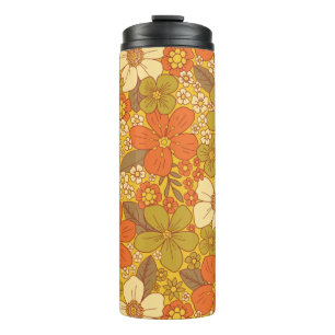 Retro 60er/70er Orange/Olive Green Floral Thermosbecher