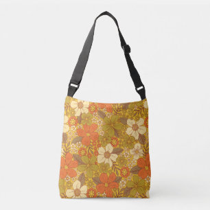 Retro 60er/70er Orange/Olive Green Floral Tragetaschen Mit Langen Trägern