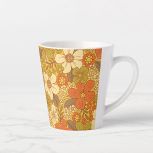 Retro 60er/70er Orange und Olivgrün Blumenmuster Milchtasse