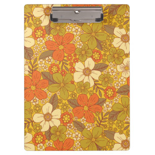 Retro 60er/70er Orange und Olivgrün floral Klemmbrett