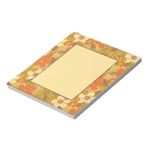 Retro 60er/70er Orange und Olivgrün floral Notizblock