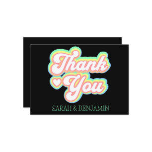 Retro 60er,70er Personalisiert Hochzeitnamen Dankeskarte