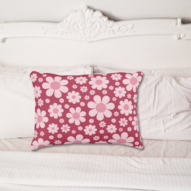 Retro 60er-70er Vintag Floral Daisy Pink Dekokissen (Retro groovy pink daisy pattern pillow)