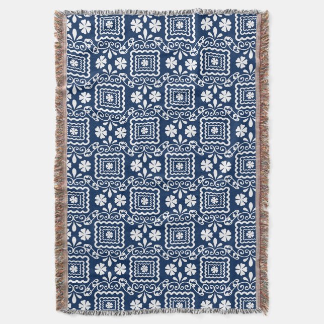 Retro-60er blaue Blumenmuster Decke (Vorderseite Vertikal)