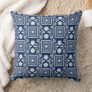 Retro-60er blaue Blumenmuster Kissen