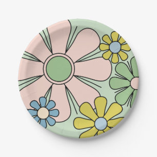 Retro 60er Blume Groovy Pastel Floral Pappteller