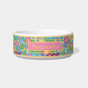 Retro 60er Blume Muster Fun & Colorful Dog Chat Napf