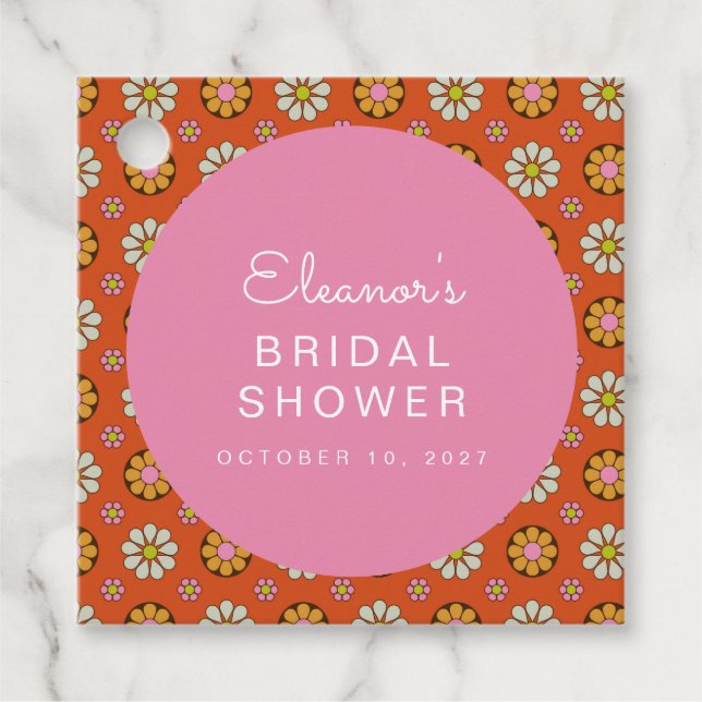 Retro 60er Blume Orange Rosa Brautparty Custom Geschenkanhänger (Vorderseite)