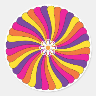 Retro 60er Blume Runder Aufkleber
