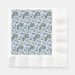 Retro 60er Chrysanthemums in Weiß, Blau und Grün Serviette