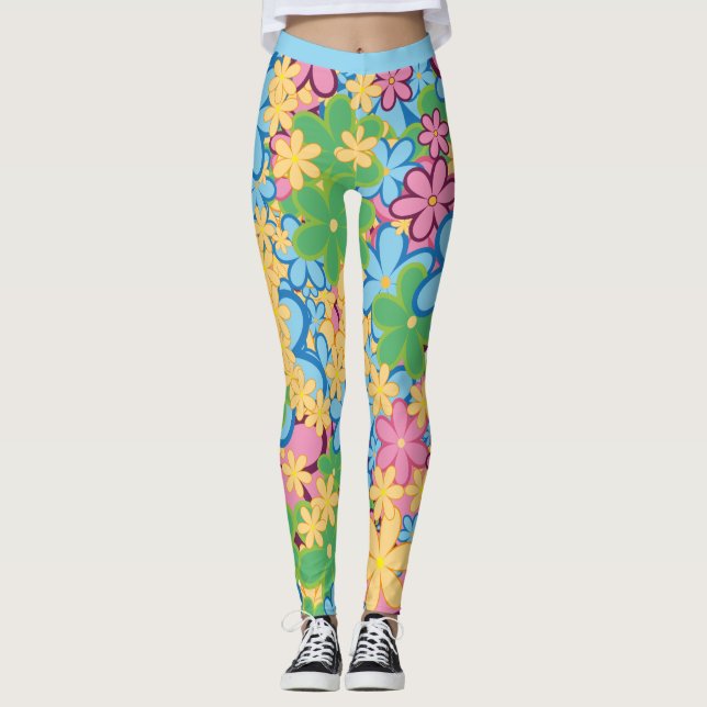 Retro 60er Colorado Blume Power Muster Yoga Leggings (Vorderseite)