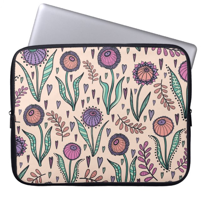 Retro 60er Floral: Muster der Wohngestaltung Laptopschutzhülle (Vorderseite)