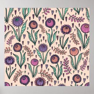 Retro 60er Floral: Muster der Wohngestaltung Poster