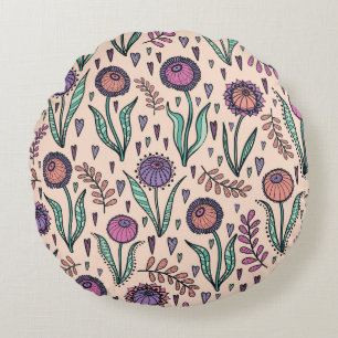 Retro 60er Floral: Muster der Wohngestaltung Rundes Kissen
