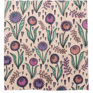Retro 60er floral. Vintage Handdarstellung Duschvorhang