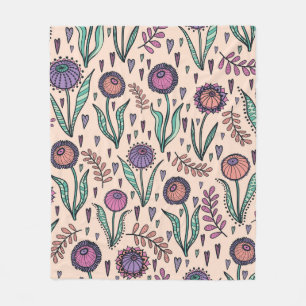 Retro 60er floral. Vintage Handdarstellung Fleecedecke