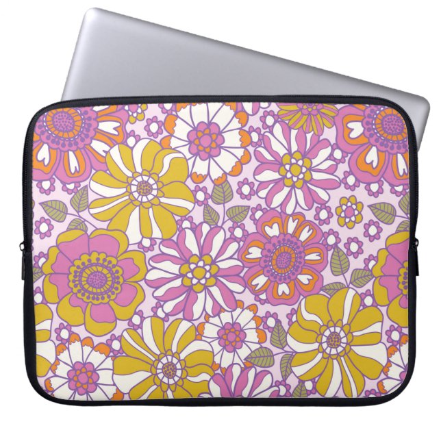 Retro 60er floral. Vintages Bildmuster Laptopschutzhülle (Vorderseite)