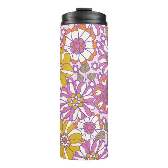 Retro 60er floral. Vintages Illustrationsmuster  Thermosbecher (Vorderseite)