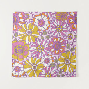 Retro 60er floral. Vintages Illustrationsmuster Wandteppich