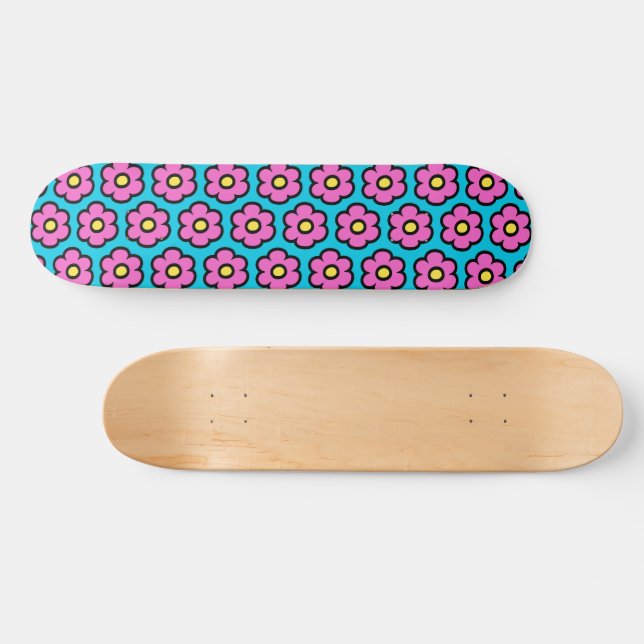 Retro 60er Groovy Blume Muster Blume Skateboard (Horizontal)