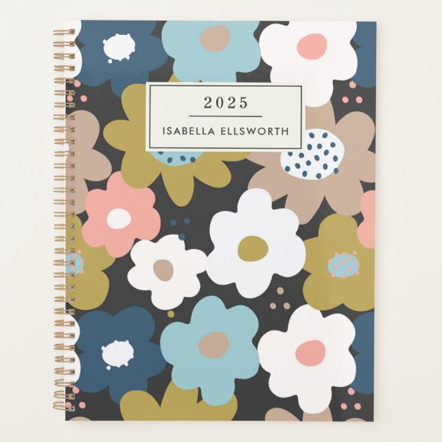 Retro 60er Groovy Floral Blume Personalisiert 2025 Planer (Vorderseite)