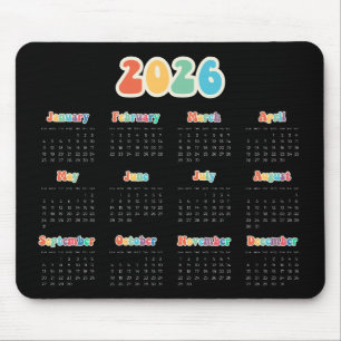 Retro 60er Hippie 2025 Schwarzer Kalender Mousepad