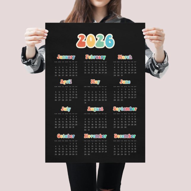Retro 60er Hippie 2025 Schwarzer Kalender Poster (Von Creator hochgeladen)